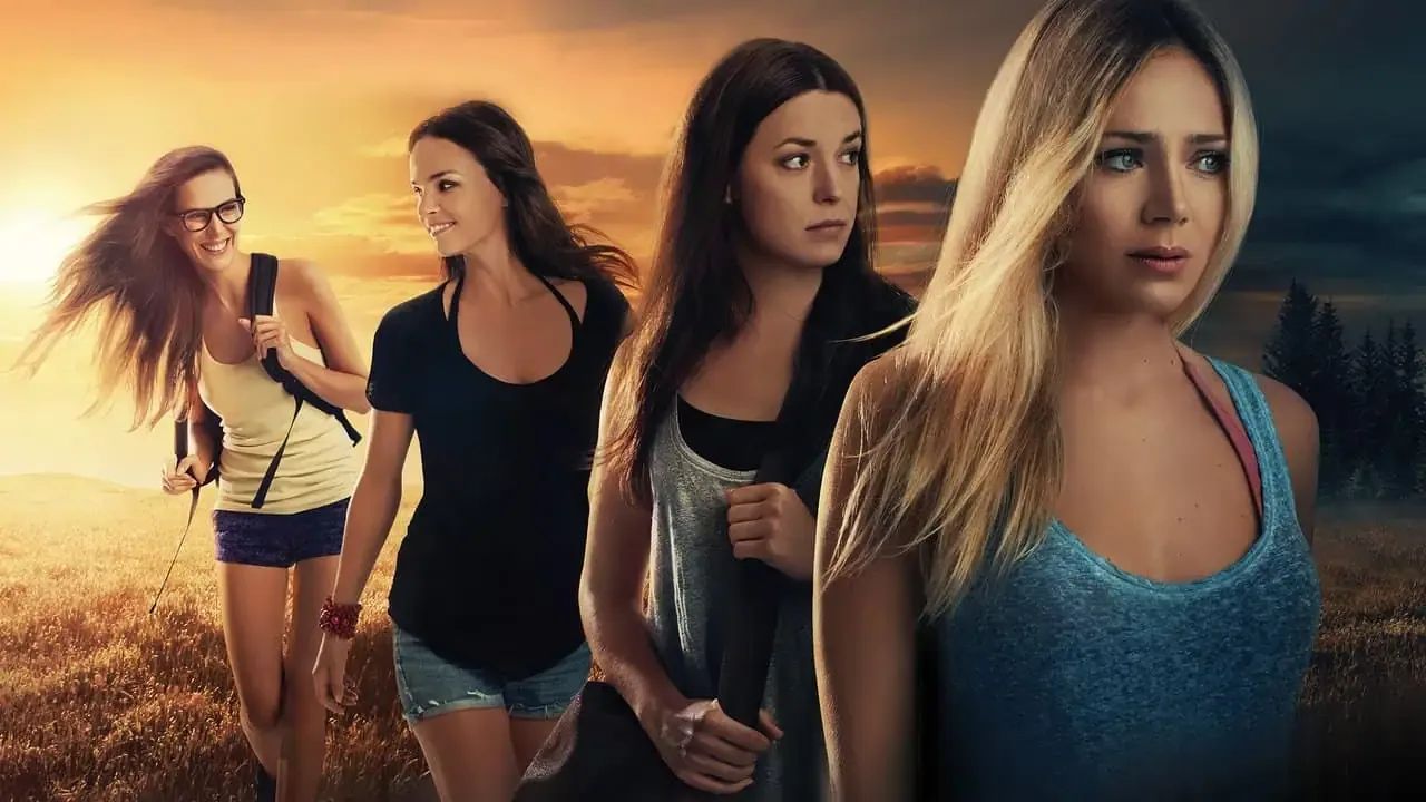 Composite promotional still from It Was a Beautiful Day — four lead female characters (actresses: Ula Furlan, Tina Vrbnjak, Nina Ivanisin, Katarina Cas) posed in a sun-drenched field beneath a dramatic golden-hour sky